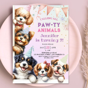 Invitation Filles Puppy Pawty Party 2e anniversaire Invitatio