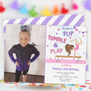 Invitation Filles Purple Gymnastique Photo Anniversaire