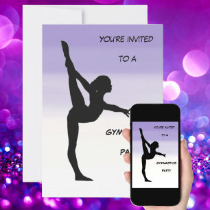 Invitation Filles Purple Ombre Gymnastique Party