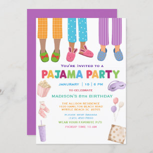 Invitation Filles Pyjama fête d'anniversaire