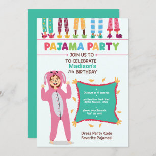 Invitation Filles Pyjama fête de couver d'anniversaire