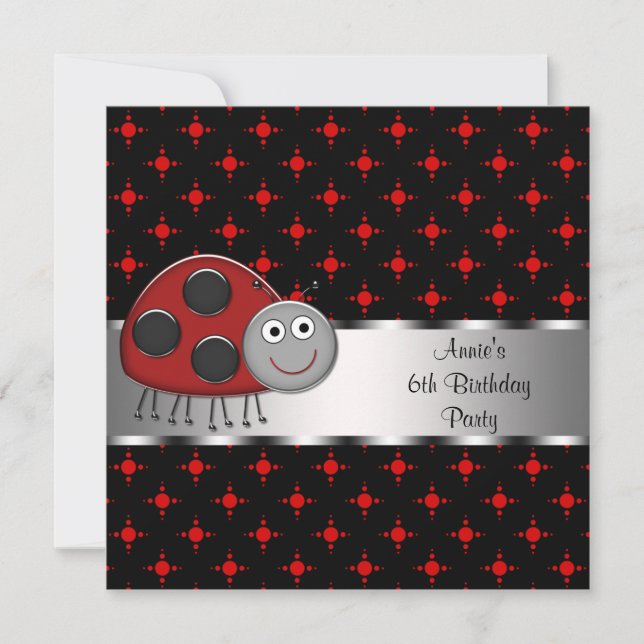 Invitation Filles Red Ladybug fête d'anniversaire (Devant)