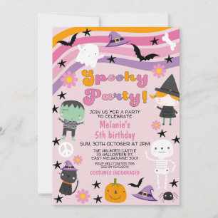 Invitation Filles Retro Pooky Party Halloween Anniversaire