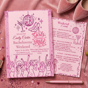 Invitation Filles Rétro Roses Devenues Sages Week-end de l'En