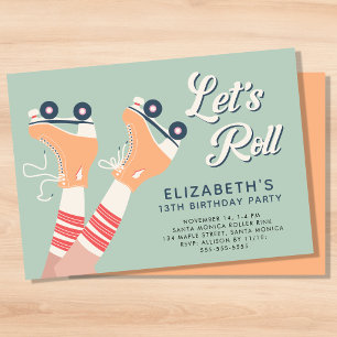Invitation Filles Roller Patinage Fête d'anniversaire