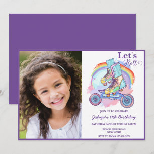 Invitation Filles Roller Patinage photo Anniversaire