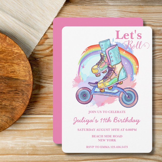 Invitation Filles Roller Patinage rose fête d'anniversaire (Créateur téléchargé)