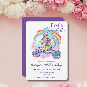 Invitation Filles Roller Patinage violet fête d'anniversaire