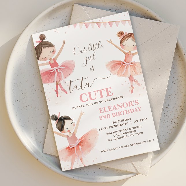 Invitation Filles rose blanc Tutu Ballerina 2e anniversaire (Tutu Cute 2nd Birthday Invitation Template Ballerina Birthday Invitation Ballet Second Birthday
)