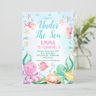 Invitation Filles Rose Bleu Sous La Mer Anniversaire