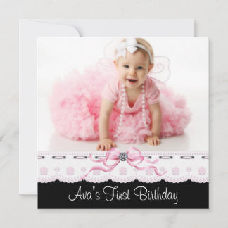 Invitation Filles rose et noir Photo Fête d'anniversaire