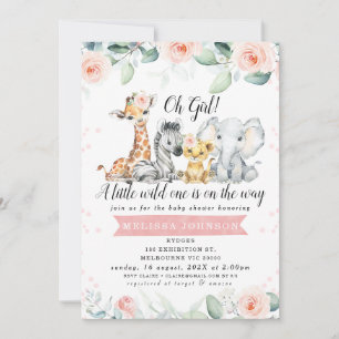 Invitation Filles rose floral bannière Safari Baby shower béb