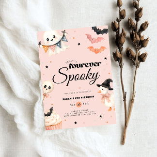 Invitation Filles Rose Halloween Fourever Fantôme 4ème Annive