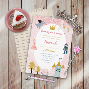 Invitation Filles Rose Magique Princesse Château Anniversaire