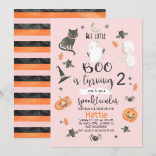 Invitation Filles rose orange gris Halloween Anniversaire