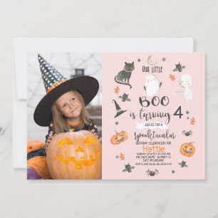 Invitation Filles rose orange gris photo Halloween Anniversai
