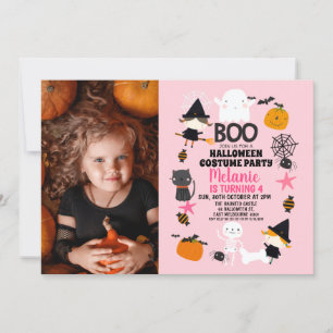 Invitation Filles rose Orange Halloween Photo Anniversaire