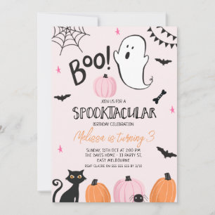 Invitation Filles Rose Orange Noir Boo Halloween Anniversaire