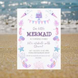 Invitation Filles rose pourpre mauve de la sirène de mer fête