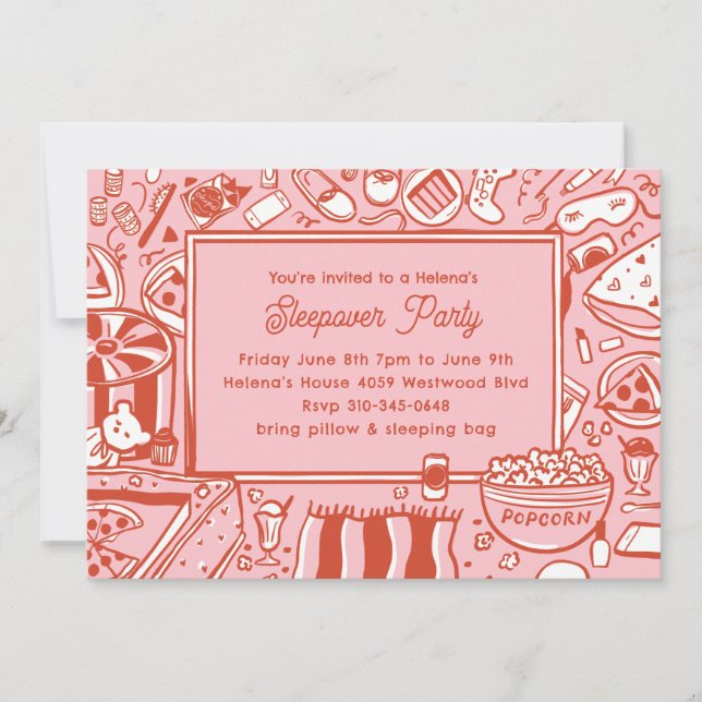 Invitation Filles rose rouge coulepover fête d'anniversaire (Devant)