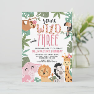 Invitation Filles Rose Vert Jeune Sauvage Trois 3ème Annivers