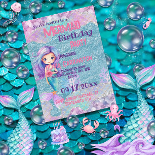 Invitation Filles rose violet Parties scintillant sirène fête