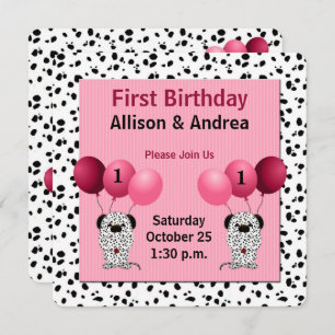 Invitation Filles roses jumelles 1er fête d'anniversaire Dalm
