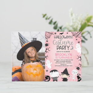 Invitation Filles roses Photo Fête d'Halloween Anniversaire