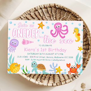 Invitation Filles roses sous la mer l'une de l'autre 1er anni