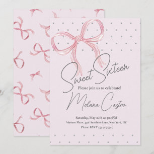 Invitation Filles Ruban Rose Coquette Douce 16e Anniversaire
