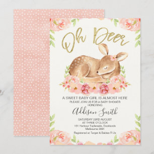Invitation Filles Rustique Baby shower Floral Cerfs Invitatio