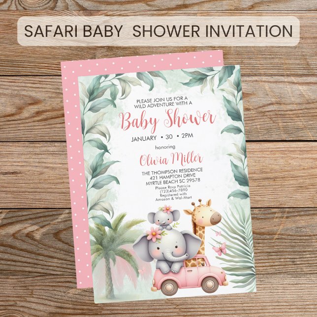 Invitation Filles Safari Animaux Floral Baby shower Tropical (Créateur téléchargé)