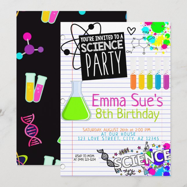 Invitation Fille's Science Lab Scientist Party Anniversaire (Devant / Derrière)