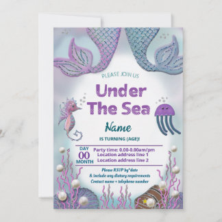 Invitation Filles sirène sous la mer anniversaire