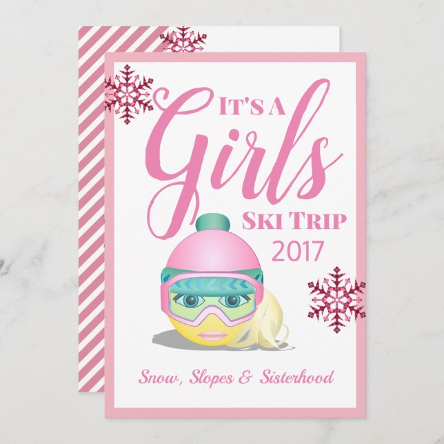 Invitation Filles Ski Trip Ski Emoji (Devant / Derrière)