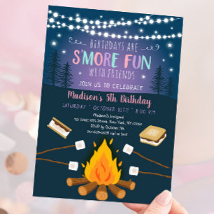 Invitation Filles S'more Amusants S'mores Feu de camp Anniver