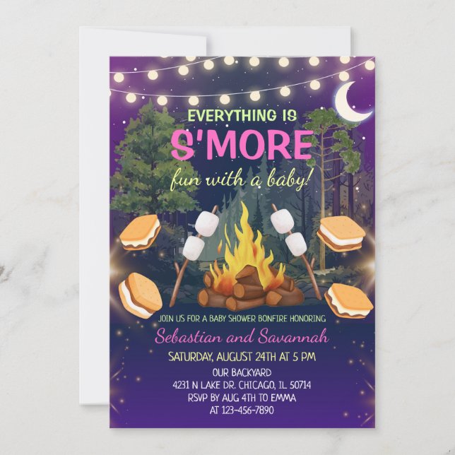 Invitation Filles S'more Fun Campfire Smores Baby Shower (Devant)