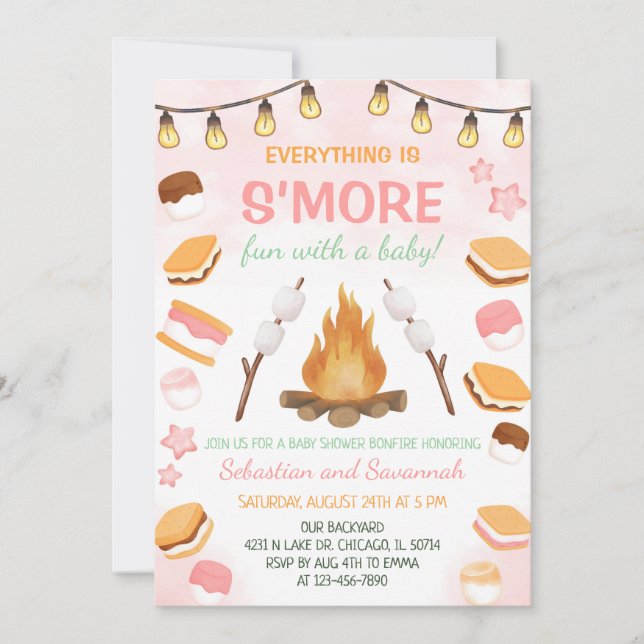 Invitation Filles S'more Fun Campfire Smores Baby Shower (Devant)