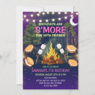 Invitation Filles S'more Fun Feu de camp Smores Fête d'annive