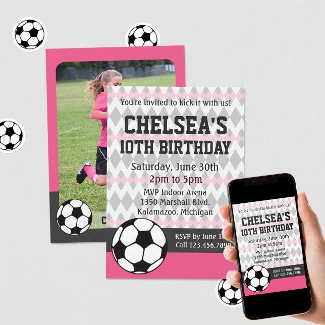 Invitation Fille's Soccer Party Custom Anniversaire Invitatio (Créateur téléchargé)