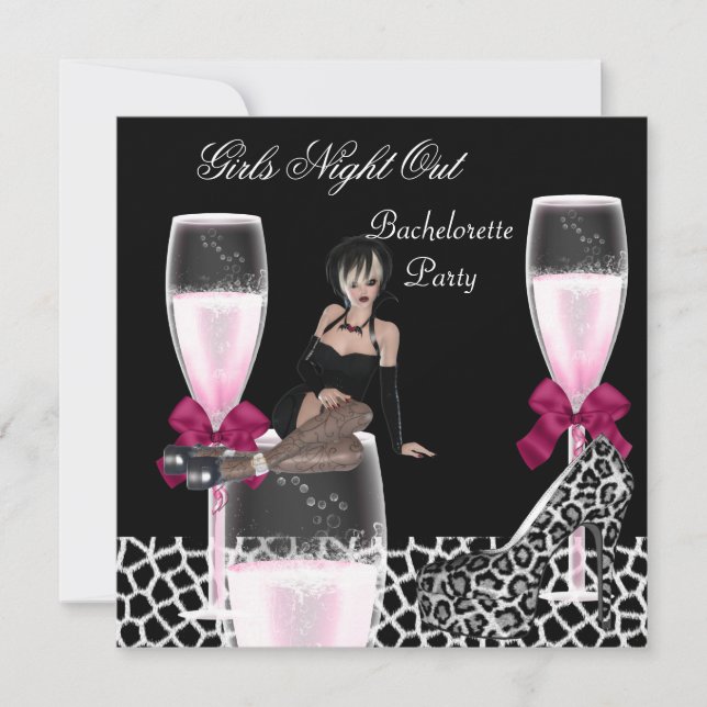 Invitation Filles Soirée Sauvage Chaussures Roses Champagne (Devant)