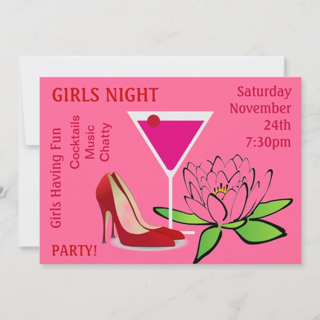 Invitation Filles Sortir La Nuit Cocktails Chaussures Fleurs (Devant)