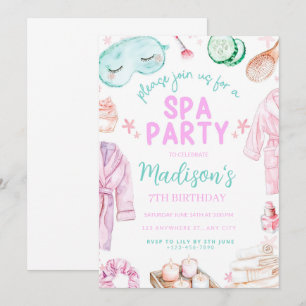 Invitation Filles Spa Anniversaire, fête Spa Anniversaire Inv