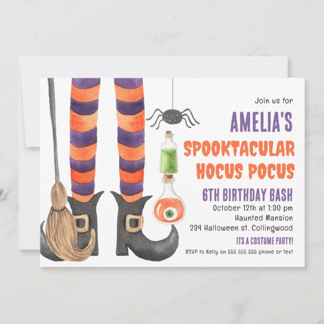 Invitation Filles Spooktacular Magic Halloween Anniversaire (Devant)