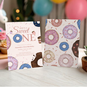 Invitation Filles Sweet ONE Donut Pastel Premier anniversaire