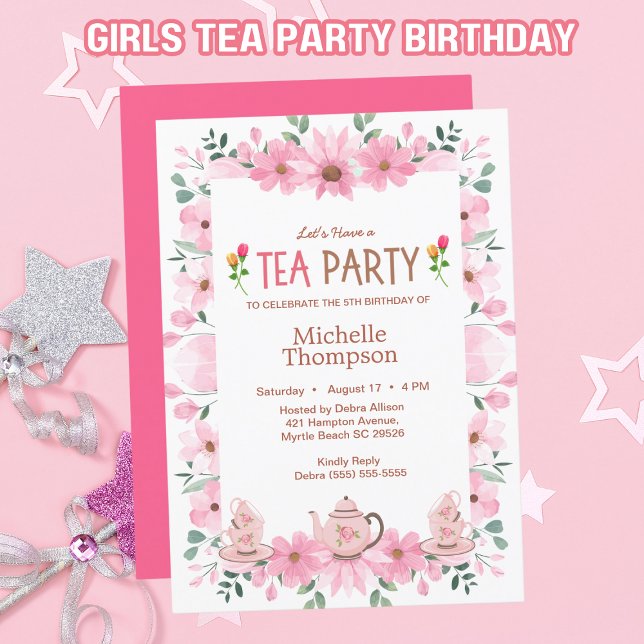 Invitation Filles Tea Party 5e anniversaire (Créateur téléchargé)