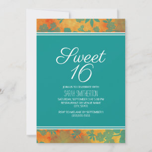 Invitation Filles Teal Orange Floral Sweet 16