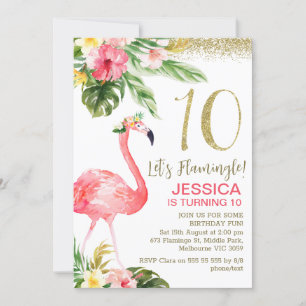 Invitation Filles Tropical Foral Flamingle 10e anniversaire
