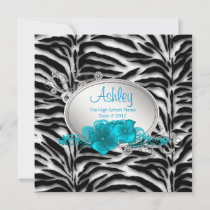Invitation Filles Turquoise Blue Zebra Annonces de graduation