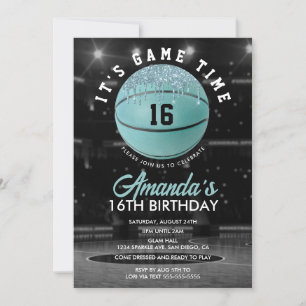 Invitation Filles turquoises Basketball Anniversaire